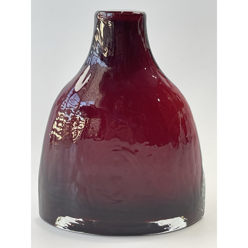 Ruby Red Glass Vase Bottle Shaped White Cased Hand Blown Textured Unmarked